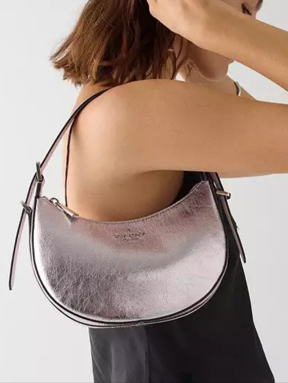 kate spade Crinkle Leather Metallic Crescent Shoulder Bag In Lilac Moonlight